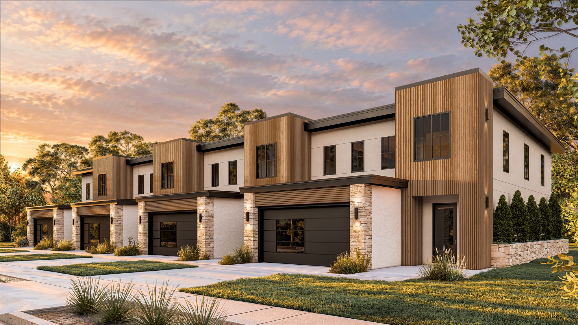 Angled view down the row of Davenport townhouses