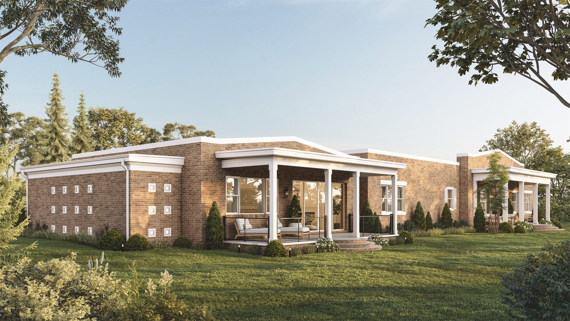 The Hammen Residence addition in Winter Haven, Florida: a brick wing with white columns and a covered porch extending the original home